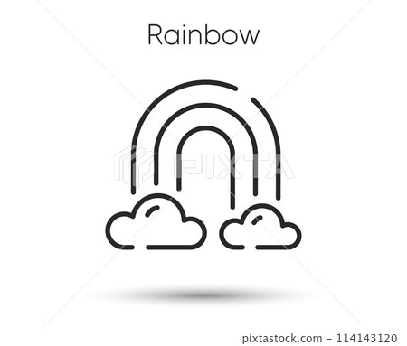 Rainbow line icon. Cloud sky with iridescent light sign. After rain rainbow symbol. Illustration for web and mobile app. Line style meteorological phenomenon icon. Editable stroke sky pattern. Vector 114143120