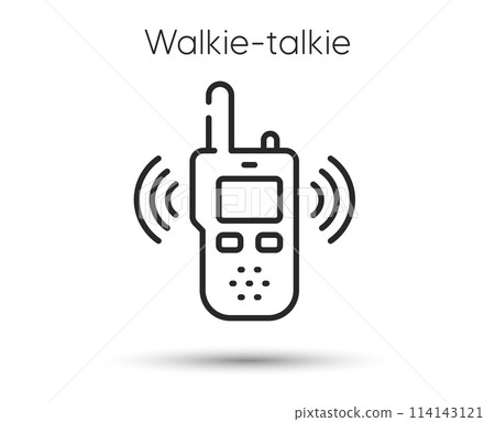 Walkie talkie line icon. Radio set sign. Portable voice transmitter symbol. Illustration for web and mobile app. Line style walkie-talkie icon. Editable stroke police radio speaker. Vector 114143121