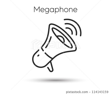 Megaphone line icon. Loudspeaker sign. Promotion offer symbol. News or protest speaker. Illustration for web and mobile app. Line style megaphone icon. Editable stroke protest bullhorn. Vector Megaphone line icon. Loudspeaker sign. Promotion offer symbol. News or protest speaker. Illustration for web and mobile app. Line style megaphone icon. Editable stroke protest bullhorn. Vector 114143159