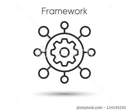 Framework line icon. Service gear sign. Execute development symbol. Illustration for web and mobile app. Line style framework data icon. Editable stroke cogwheel gear. Vector 114143242