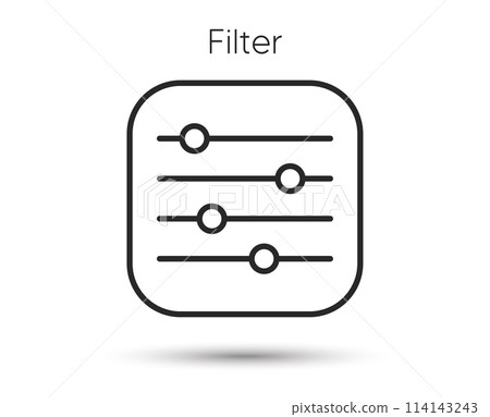 Filter line icon. Control bar sign. Volume balance symbol. Illustration for web and mobile app. Line style studio mixer icon. Editable stroke filter bar. Vector 114143243