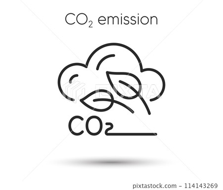 Co2 gas line icon. Carbon dioxide offset sign. Co2 emissions symbol. Illustration for web and mobile app. Line style carbon dioxide pollution icon. Save ecology and environment symbol. Vector 114143269