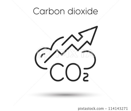 Co2 gas line icon. Carbon dioxide offset sign. Co2 emissions up trend symbol. Illustration for web and mobile app. Line style carbon dioxide pollution icon. Ecology and environment symbol. Vector 114143271
