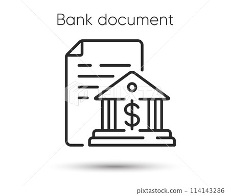 Bank document line icon. Government decree sign. Loan agreement symbol. Illustration for web and mobile app. Line style bank decree icon. Editable stroke credit document. Vector Bank document line icon. Government decree sign. Loan agreement symbol. Illustration for web and mobile app. Line style bank decree icon. Editable stroke credit document. Vector 114143286