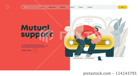 Mutual Support: Adopting a stray animal -modern flat vector concept illustration of man stopping his car for a kitten on the road A metaphor of voluntary, collaborative exchanges of resource, services Mutual Support: Adopting a stray animal -modern flat vector concept illustration of man stopping his car for a kitten on the road A metaphor of voluntary, collaborative exchanges of resource, services 114143795