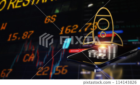 The rocket and coins on mobile for startup or technology concept 3d rendering. The rocket and coins on mobile for startup or technology concept 3d rendering. 114143826