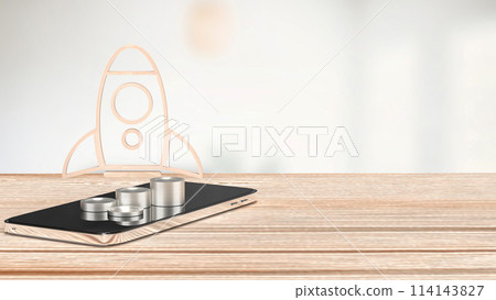 The rocket and coins on mobile for startup or technology concept 3d rendering. The rocket and coins on mobile for startup or technology concept 3d rendering. 114143827