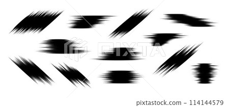 Halftone glitch element set. Dotted textured different forms collection. Grunge abstract halftone spikey shapes for print, banner, poster, collage, overlay, label, tag. Distressed grunge vector pack 114144579