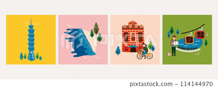 Hand drawn style Taiwan landmarks 114144970