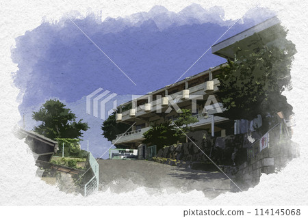 Watercolor style, Hayashima Junior High School, Hayashima Town, Tsukuba District, Okayama Prefecture 114145068