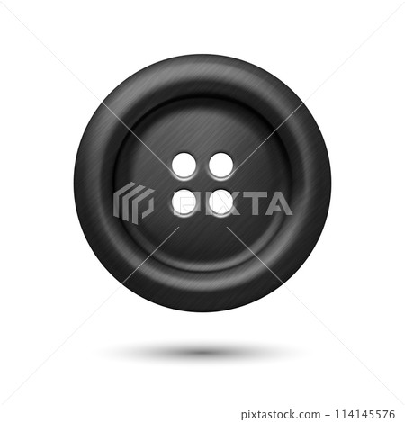 Vector Black Color Metal Four Hole Clothes Button Closeup, Isolated on White Background. Round Button, Front View Vector Black Color Metal Four Hole Clothes Button Closeup, Isolated on White Background. Round Button, Front View 114145576