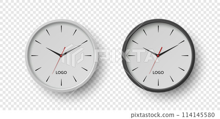 Vector 3d Realistic Round Wall Office Clock Set. White and Black Dial Closeup Isolated. Design Template, Mock-up for Branding, Advertise. Simple Minimalistic Wall Clocks in Front View Vector 3d Realistic Round Wall Office Clock Set. White and Black Dial Closeup Isolated. Design Template, Mock-up for Branding, Advertise. Simple Minimalistic Wall Clocks in Front View 114145580
