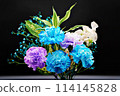 A gorgeous and beautiful bouquet of carnations that stands out against a black background 114145828