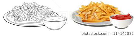 Delicious French Fries with Dipping Sauces 114145885