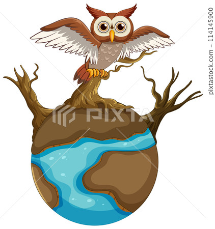 Owl Perched on a Miniature Planet Owl Perched on a Miniature Planet 114145900