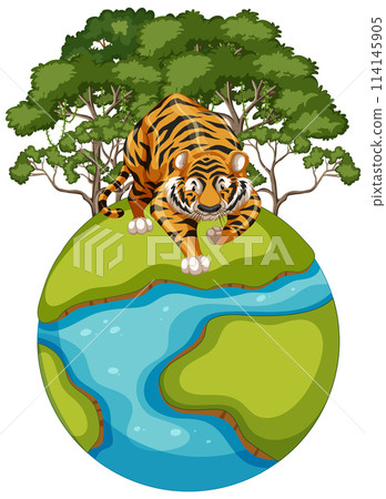 Tiger on a Green and Blue Earth Tiger on a Green and Blue Earth 114145905