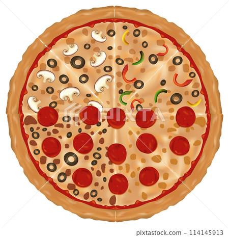 Delicious Assorted Toppings Pizza Illustration 114145913