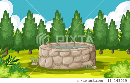 Serene Stone Well in Lush Forest Serene Stone Well in Lush Forest 114145919