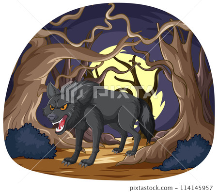 Fierce Wolf in Spooky Forest Scene Fierce Wolf in Spooky Forest Scene 114145957