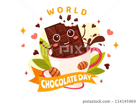World Chocolate Day Celebration Vector Illustration on 7 July with Melted Chocolates and Cake in Flat Cartoon Background Design 114145969