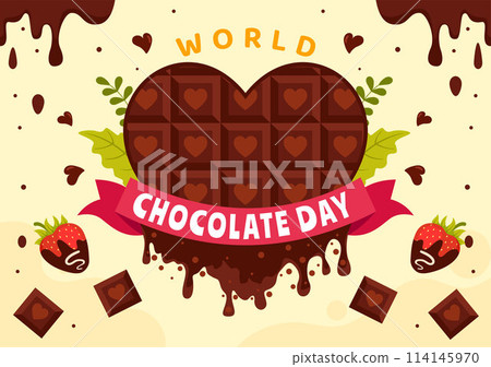 World Chocolate Day Celebration Vector Illustration on 7 July with Melted Chocolates and Cake in Flat Cartoon Background Design 114145970