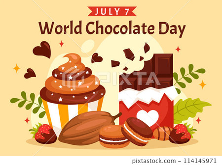 World Chocolate Day Celebration Vector Illustration on 7 July with Melted Chocolates and Cake in Flat Cartoon Background Design 114145971