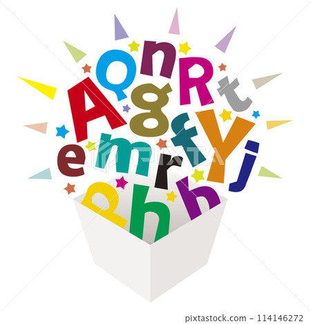 色彩繽紛、活潑的字母和禮物盒 色彩繽紛、活潑的字母和禮物盒 114146272