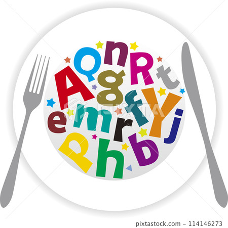 Colorful and lively alphabet with plates, knives and forks 114146273