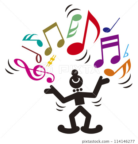 小丑雜耍色彩繽紛、活潑的音符 114146277