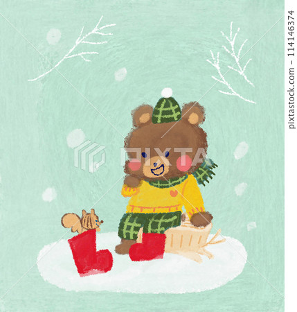 Bear and squirrel illustrations_winter Bear and squirrel illustrations_winter 114146374