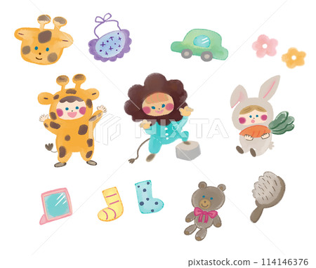 Illustration collection of children wearing animal pajamas Illustration collection of children wearing animal pajamas 114146376