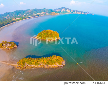 Aerial view Beautiful sea in summer season in Thailand Aerial view Beautiful sea in summer season in Thailand 114146661