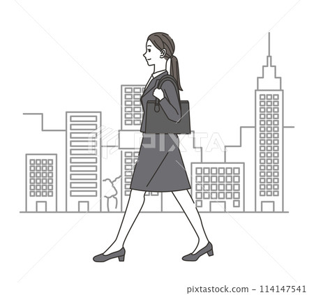 Illustration of a walking woman in a suit 114147541