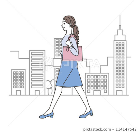 A woman walking in office casual outfit 114147542