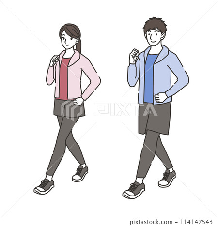 Illustration of men and women walking 114147543
