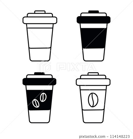Silhouette drawing Disposable coffee cups in minimalism Black and White logo icon design concept 114148223