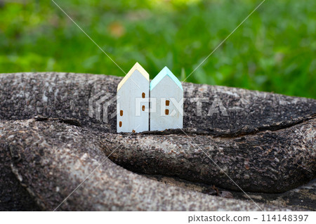 Miniature wooden house on the garden Miniature wooden house on the garden 114148397