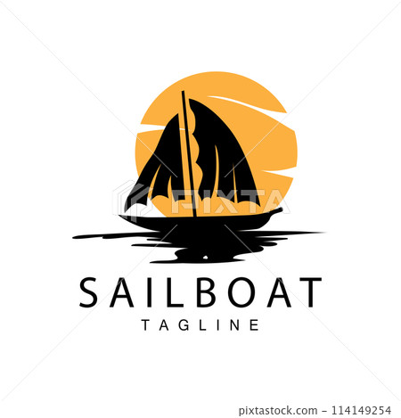 Simple fishing boat sailboat logo simple design black silhouette ship marine illustration template 114149254