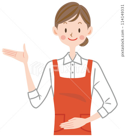 Housekeeping service, housekeeper, woman in apron guiding, caregiver, helper 114149331