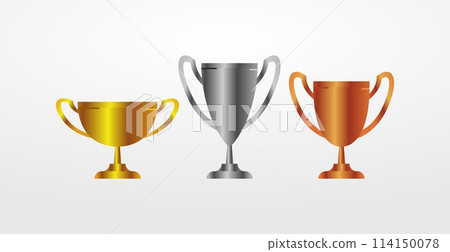 Gold silver bronze trophy cup realistic,1st, 2nd, 3rd place, first place second third, award winner winning prize symbol sign icon 114150078