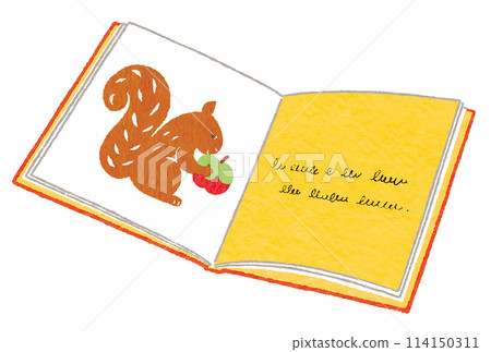 一本可愛的圖畫書,其中一頁有鬆鼠的圖片 一本可愛的圖畫書,其中一頁有鬆鼠的圖片 114150311