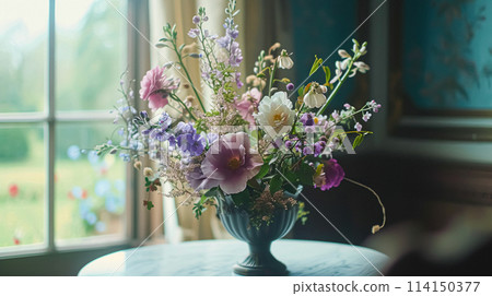 Beautiful bouquet of flowers in a vase. Floral arrangement 114150377
