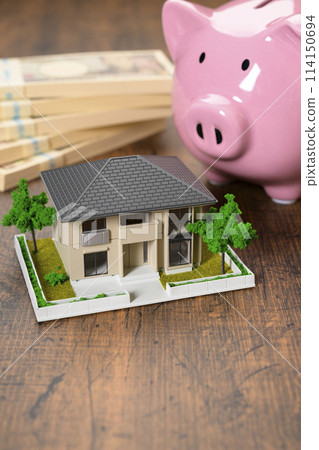 Miniature house and piggy bank 114150694
