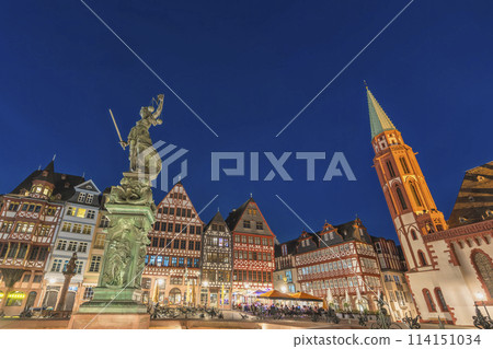 Frankfurt Germany, night city skyline at Romer old town square 114151034