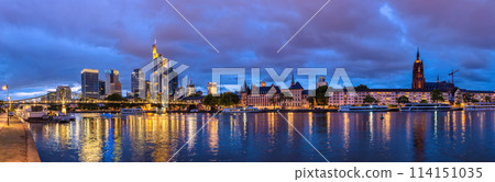 Frankfurt Germany, night panorama city skyline at Main River and business skyscraper Frankfurt Germany, night panorama city skyline at Main River and business skyscraper 114151035