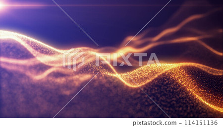 Yellow energy glowing magic waves from particles of lines with light rays. Abstract background 114151136