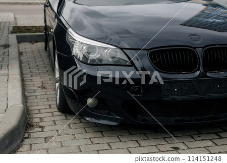 car BMW without logo on parking car BMW without logo on parking 114151248
