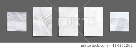 Crumpled and wrinkled white paper mockup. 114151262