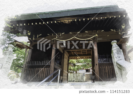 水彩風格鶴崎神社瑞神門岡山縣築保郡早島町 114151283