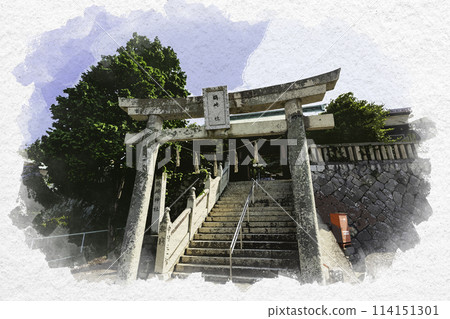 Watercolor style, Torii gate of Tsurusaki Shrine, Hayashima Town, Tsukuba District, Okayama Prefecture Watercolor style, Torii gate of Tsurusaki Shrine, Hayashima Town, Tsukuba District, Okayama Prefecture 114151301